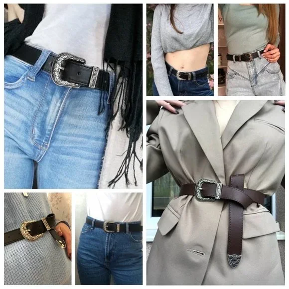 Western Belt Vintage Vegan Black Leather - Picture 7 of 7